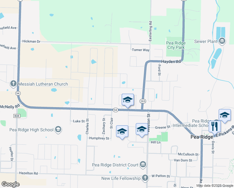 map of restaurants, bars, coffee shops, grocery stores, and more near 1993 Hayden Road in Pea Ridge