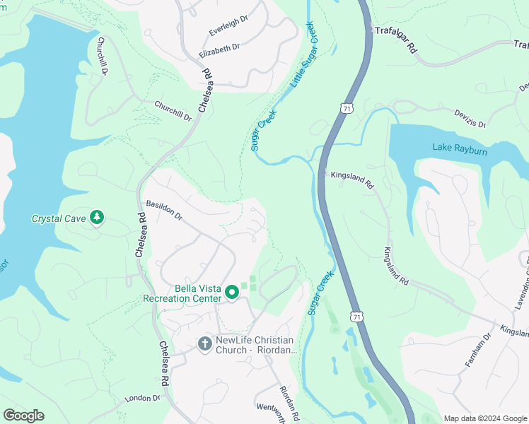 map of restaurants, bars, coffee shops, grocery stores, and more near 2 Bentley Lane in Bella Vista