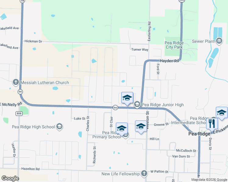 map of restaurants, bars, coffee shops, grocery stores, and more near 1993 Hayden Road in Pea Ridge
