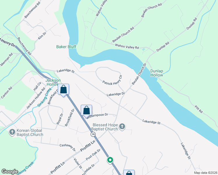 map of restaurants, bars, coffee shops, grocery stores, and more near 109 Patrick Henry Circle in Kingsport