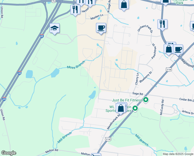 map of restaurants, bars, coffee shops, grocery stores, and more near 431 North Sage Road in White House