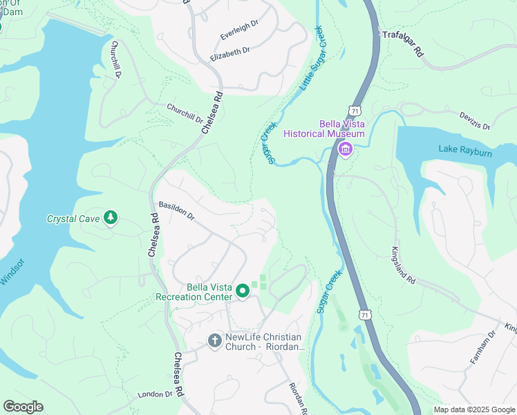 map of restaurants, bars, coffee shops, grocery stores, and more near 20 Bentley Lane in Bella Vista