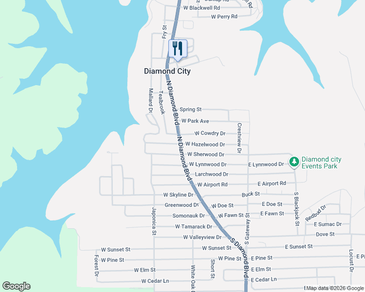 map of restaurants, bars, coffee shops, grocery stores, and more near 400-498 North Diamond Boulevard in Diamond City