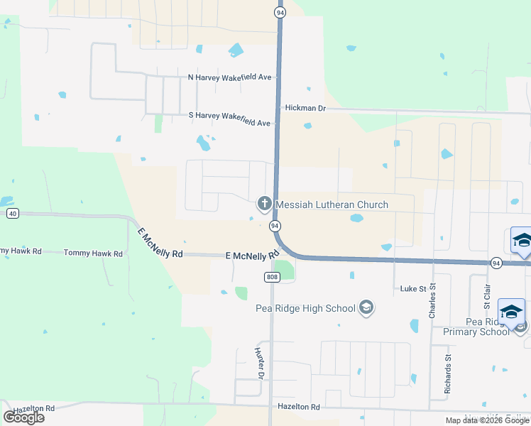 map of restaurants, bars, coffee shops, grocery stores, and more near 15315 Arkansas 94 in Pea Ridge