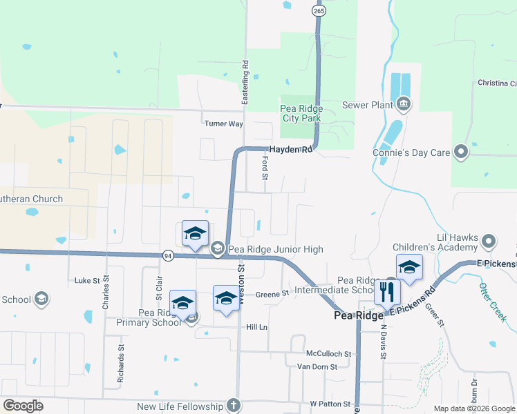 map of restaurants, bars, coffee shops, grocery stores, and more near 1910 Woodhause Circle in Pea Ridge