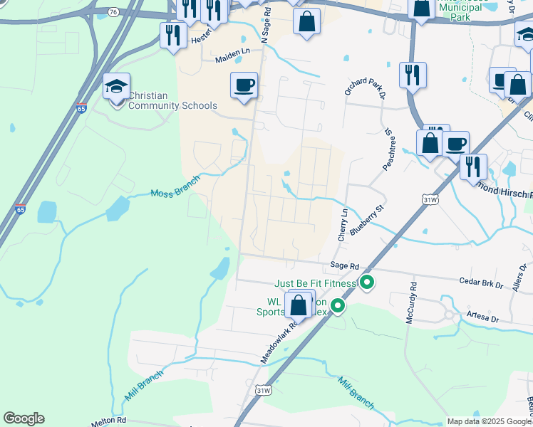 map of restaurants, bars, coffee shops, grocery stores, and more near 214 North Sage Road in White House