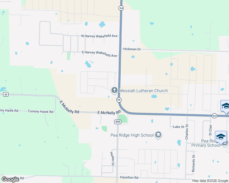 map of restaurants, bars, coffee shops, grocery stores, and more near 15315 Arkansas 94 in Pea Ridge