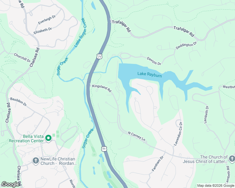 map of restaurants, bars, coffee shops, grocery stores, and more near 4 Lakeside Drive in Bella Vista