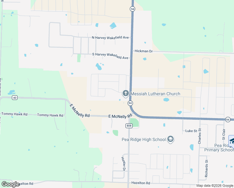 map of restaurants, bars, coffee shops, grocery stores, and more near 15315 Arkansas 94 in Pea Ridge