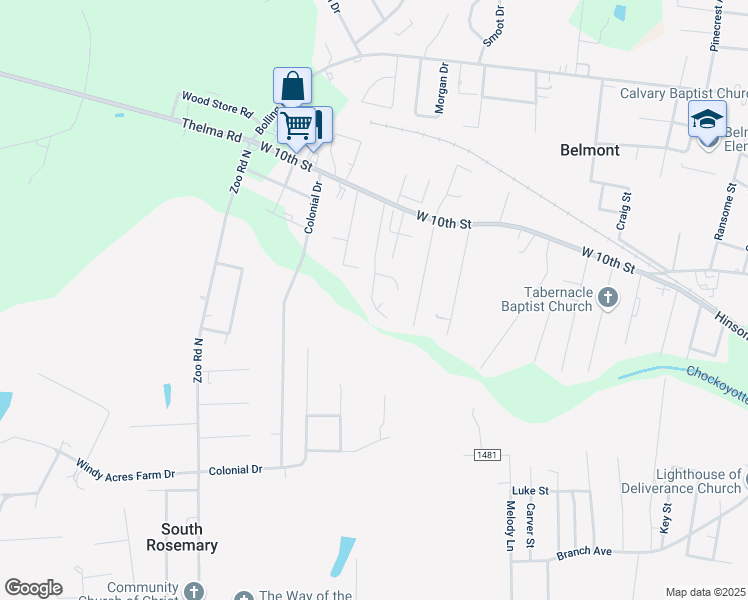 map of restaurants, bars, coffee shops, grocery stores, and more near 239 Bishop Road in Roanoke Rapids
