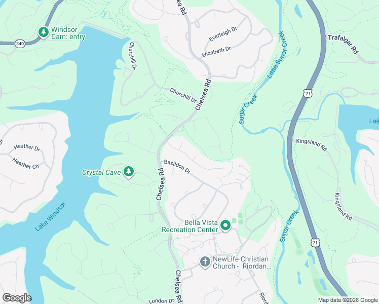 map of restaurants, bars, coffee shops, grocery stores, and more near 16 Abingdon Lane in Bella Vista