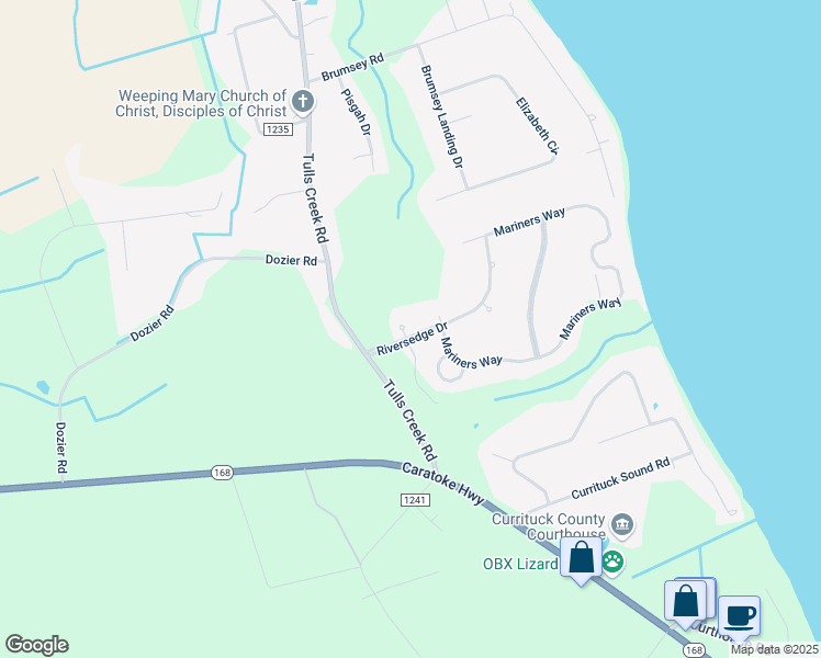 map of restaurants, bars, coffee shops, grocery stores, and more near 100 Kingfisher Cove in Moyock