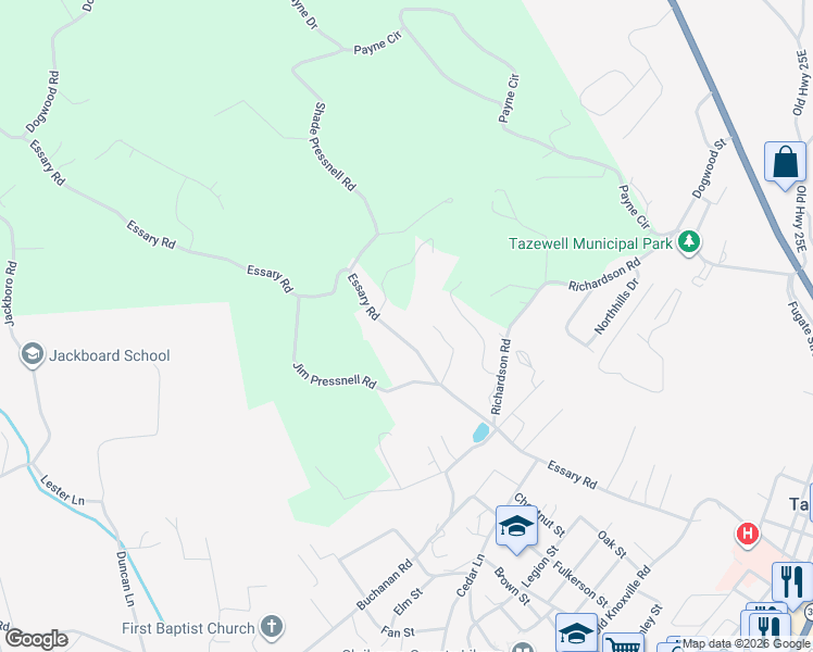 map of restaurants, bars, coffee shops, grocery stores, and more near 720 Essary Rd in Tazewell