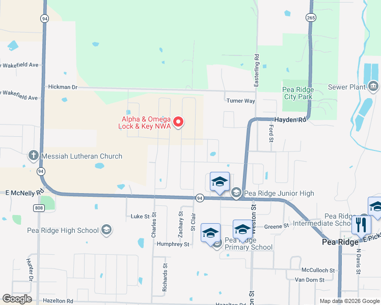 map of restaurants, bars, coffee shops, grocery stores, and more near 1993 Hayden Road in Pea Ridge
