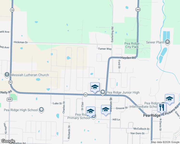 map of restaurants, bars, coffee shops, grocery stores, and more near 1993 Hayden Road in Pea Ridge