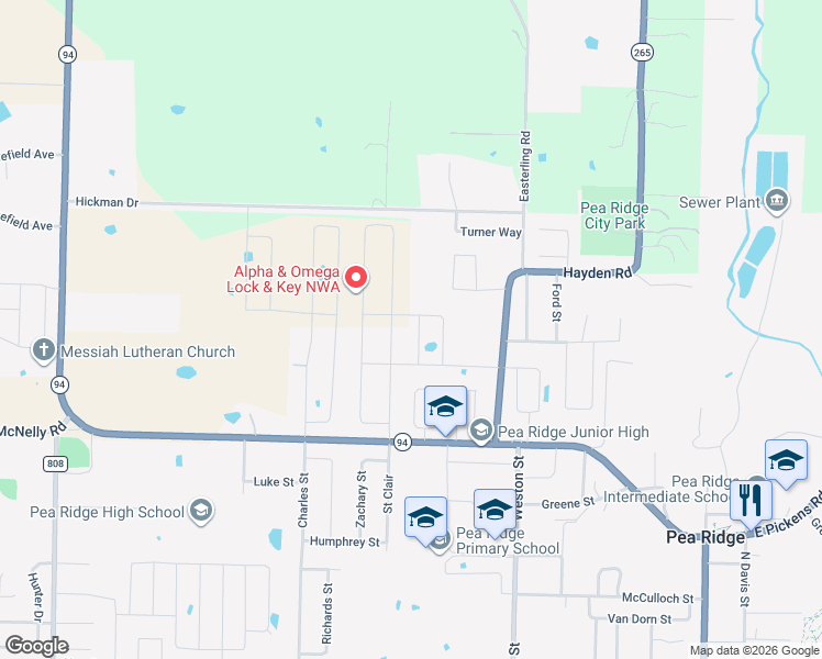 map of restaurants, bars, coffee shops, grocery stores, and more near 1993 Hayden Road in Pea Ridge