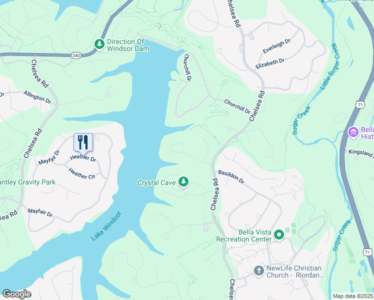 map of restaurants, bars, coffee shops, grocery stores, and more near 43 Brompton Drive in Bella Vista