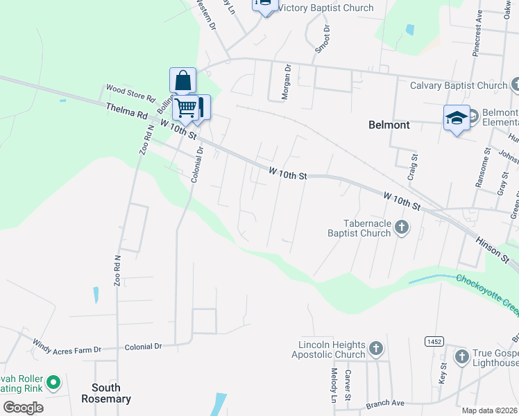 map of restaurants, bars, coffee shops, grocery stores, and more near 35 Canterbury Court in Roanoke Rapids