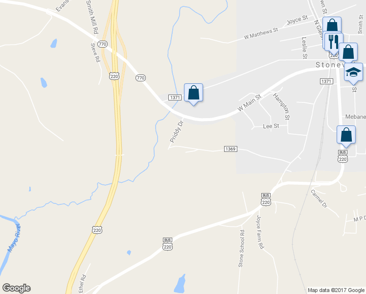 map of restaurants, bars, coffee shops, grocery stores, and more near 344 Price Street in Stoneville