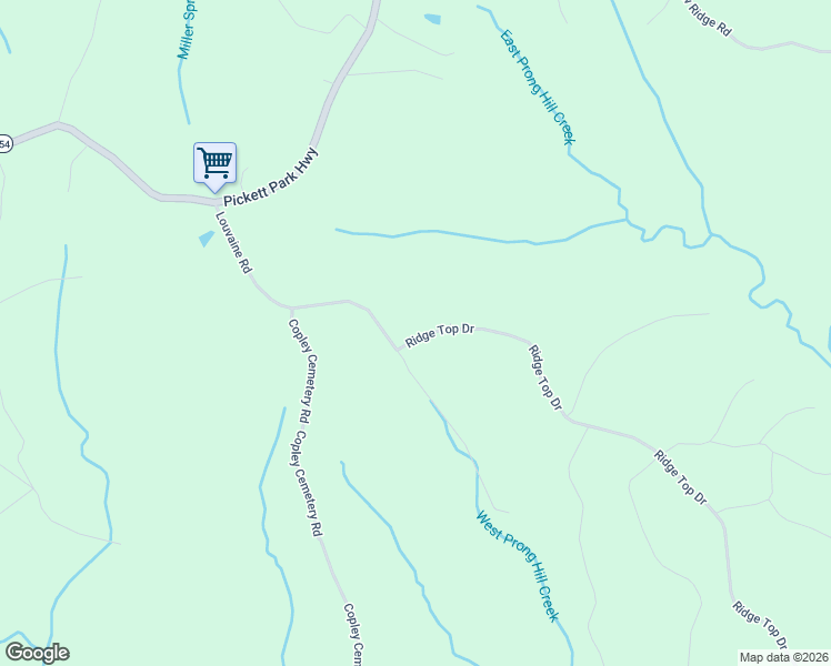 map of restaurants, bars, coffee shops, grocery stores, and more near 739 Ridgetop Drive in Jamestown