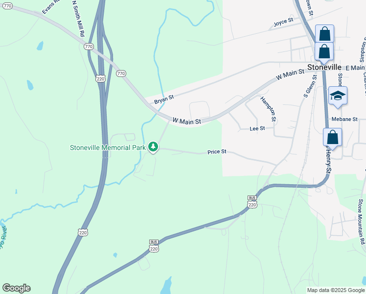 map of restaurants, bars, coffee shops, grocery stores, and more near 344 Price Street in Stoneville