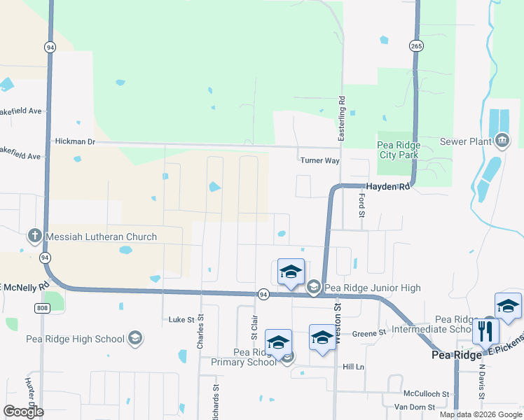 map of restaurants, bars, coffee shops, grocery stores, and more near 1993 Hayden Road in Pea Ridge