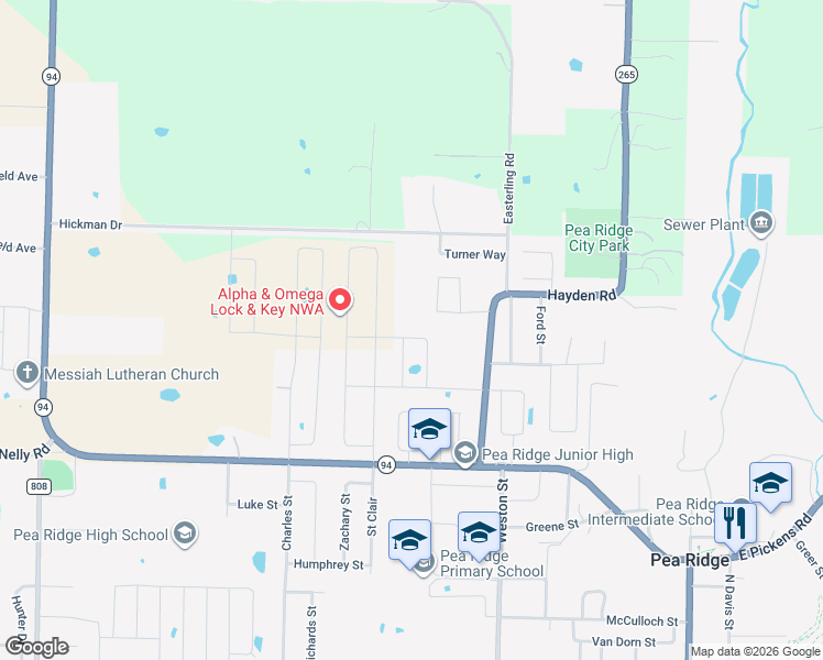 map of restaurants, bars, coffee shops, grocery stores, and more near 1993 Hayden Road in Pea Ridge
