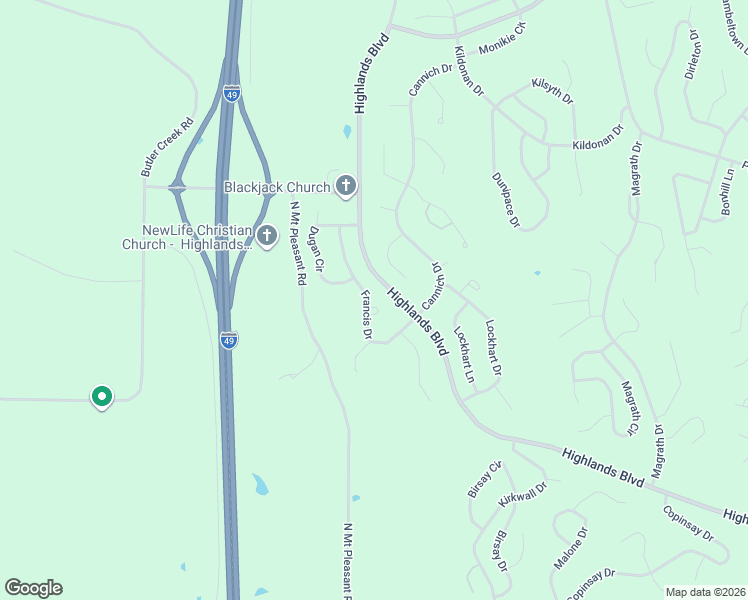 map of restaurants, bars, coffee shops, grocery stores, and more near 19 Francis Drive in Bella Vista
