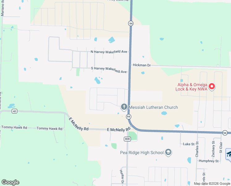 map of restaurants, bars, coffee shops, grocery stores, and more near 15493 Arkansas 94 in Pea Ridge