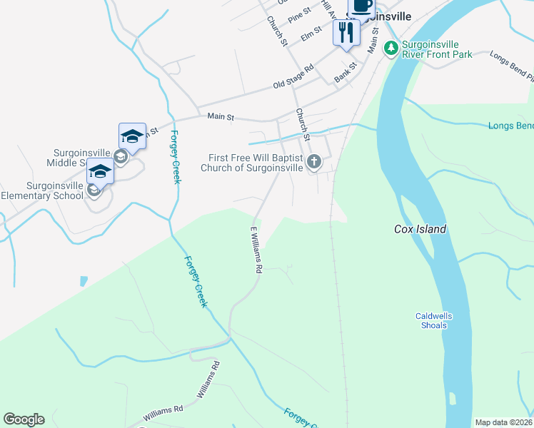 map of restaurants, bars, coffee shops, grocery stores, and more near 452 East Williams Road in Rogersville