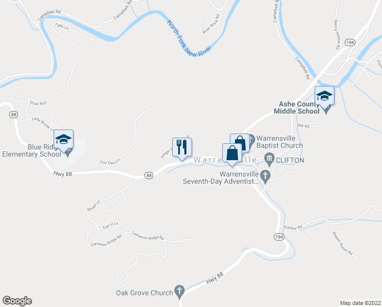 map of restaurants, bars, coffee shops, grocery stores, and more near 5212 North Carolina 88 in Warrensville