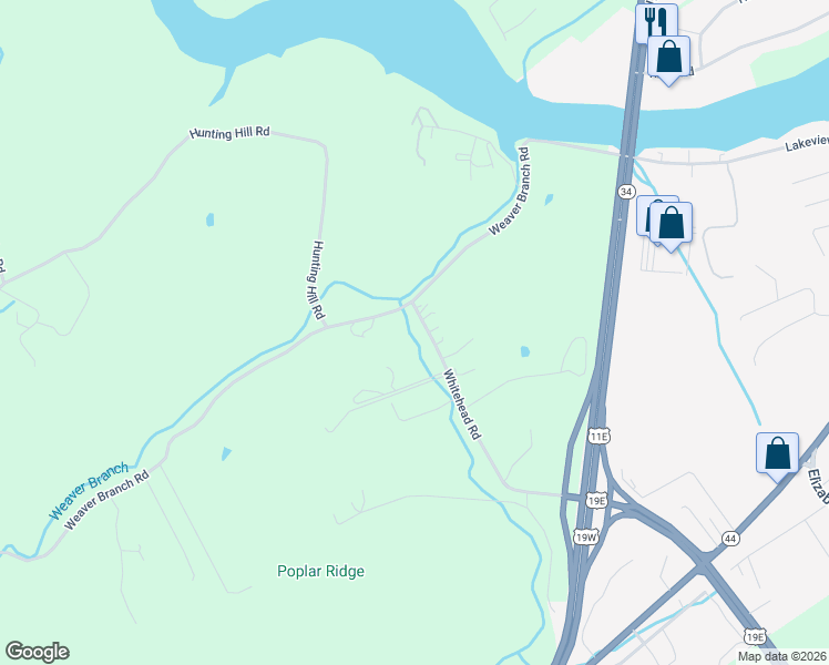 map of restaurants, bars, coffee shops, grocery stores, and more near 605 Weaver Branch Road in Bluff City