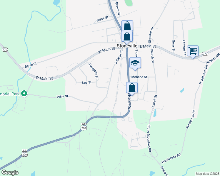 map of restaurants, bars, coffee shops, grocery stores, and more near 215 South Glenn Street in Stoneville