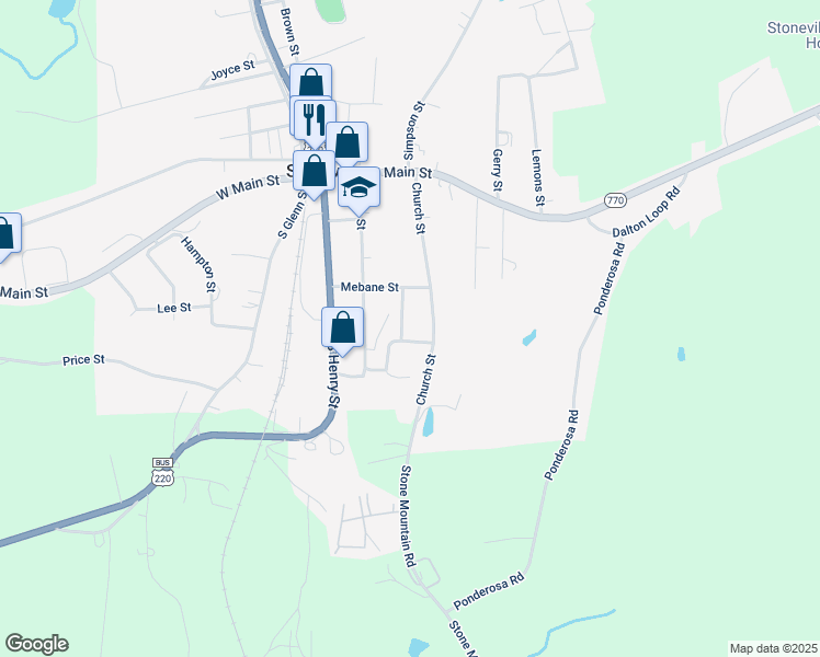 map of restaurants, bars, coffee shops, grocery stores, and more near 103 Glendale Street in Stoneville