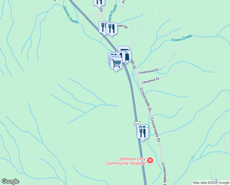 map of restaurants, bars, coffee shops, grocery stores, and more near 1168 South Shady Street in Mountain City