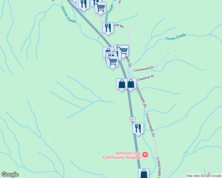 map of restaurants, bars, coffee shops, grocery stores, and more near 1168 South Shady Street in Mountain City