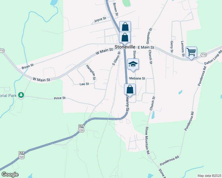map of restaurants, bars, coffee shops, grocery stores, and more near 215 South Glenn Street in Stoneville