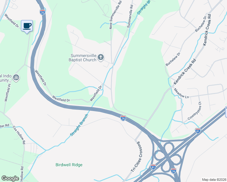 map of restaurants, bars, coffee shops, grocery stores, and more near 1195 Summerville Road in Kingsport