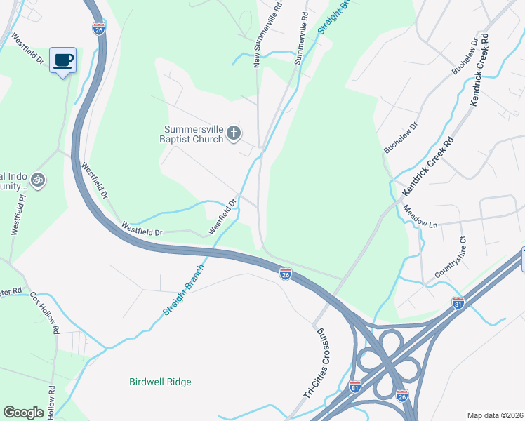 map of restaurants, bars, coffee shops, grocery stores, and more near 1195 Summerville Road in Kingsport
