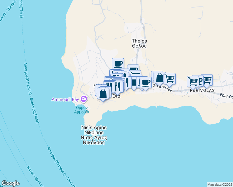 map of restaurants, bars, coffee shops, grocery stores, and more near in Oia