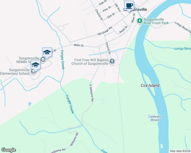 map of restaurants, bars, coffee shops, grocery stores, and more near 452 East Williams Road in Rogersville