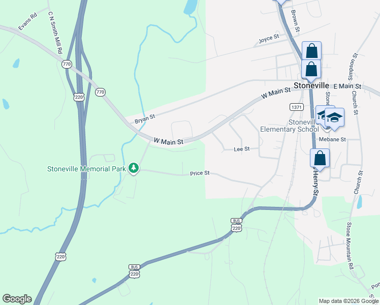 map of restaurants, bars, coffee shops, grocery stores, and more near 215-279 West Main Street in Stoneville