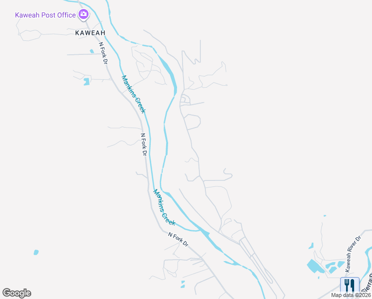map of restaurants, bars, coffee shops, grocery stores, and more near 43077 North Kaweah River Drive in Three Rivers