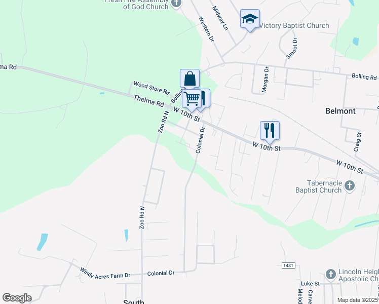 map of restaurants, bars, coffee shops, grocery stores, and more near 41 Pinewood Road in Roanoke Rapids