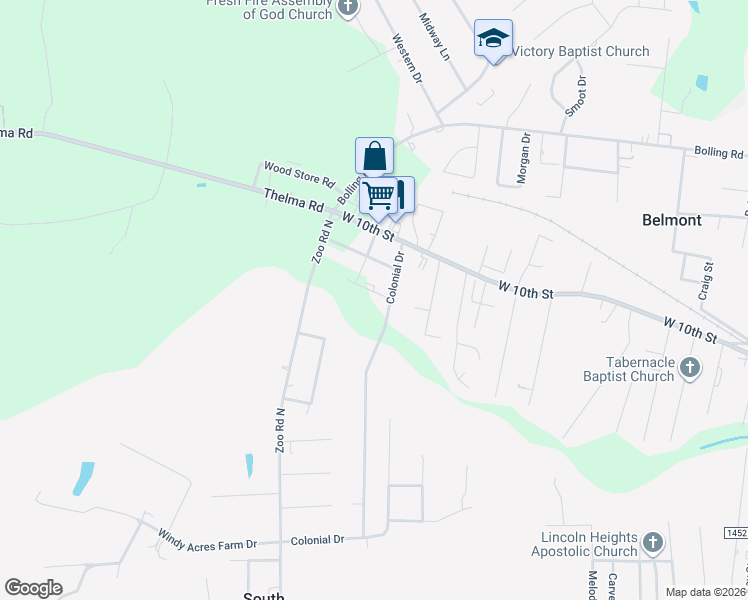 map of restaurants, bars, coffee shops, grocery stores, and more near 41 Pinewood Road in Roanoke Rapids