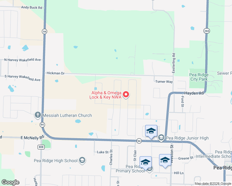 map of restaurants, bars, coffee shops, grocery stores, and more near 1470 Hickman Drive in Pea Ridge
