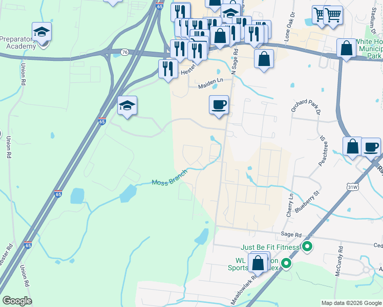 map of restaurants, bars, coffee shops, grocery stores, and more near 126 Madeline Way in White House