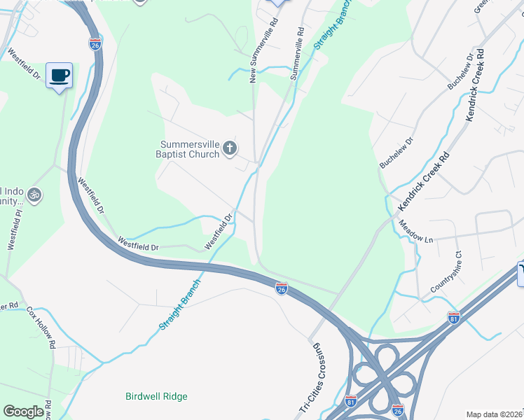 map of restaurants, bars, coffee shops, grocery stores, and more near 1195 Summerville Road in Kingsport