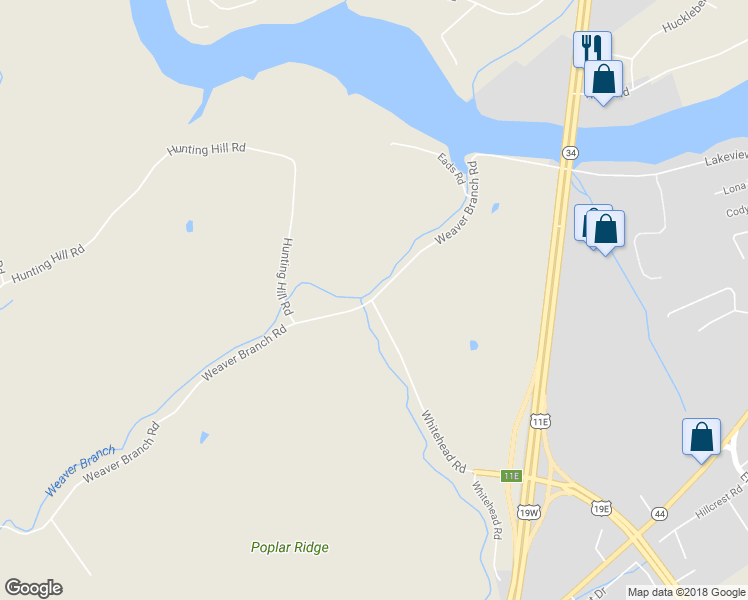 map of restaurants, bars, coffee shops, grocery stores, and more near 605 Weaver Branch Road in Bluff City