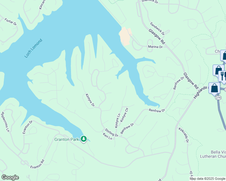 map of restaurants, bars, coffee shops, grocery stores, and more near 7 Donan Lane in Bella Vista